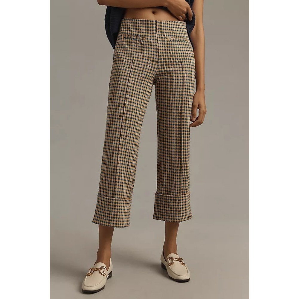 Maeve Anthropologie Knit Cuffed Pants Houndstooth Plaid Cropped Pull On Small